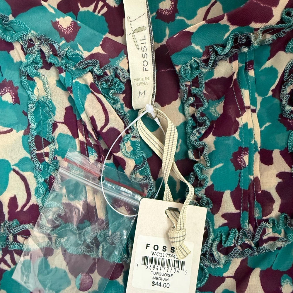 Fossil Vibrant Floral Blouse in Teal and Purple - Picture 10 of 11